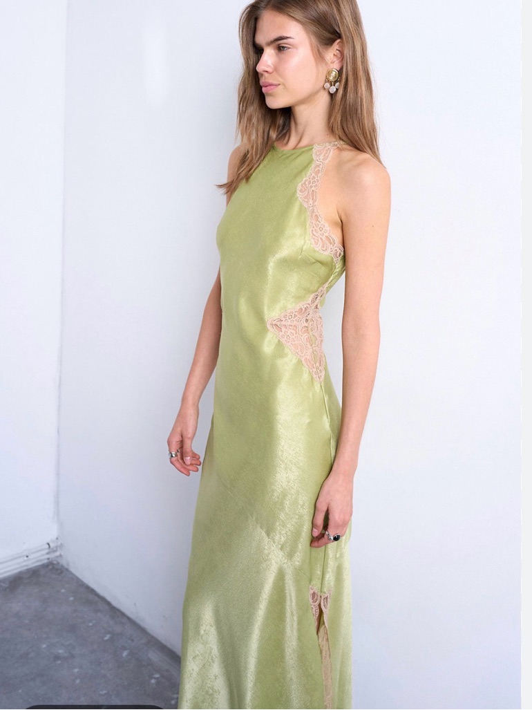 Green Lace-Trim Dress - Topshop